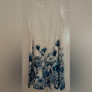 White Sleeveless Top with Blue Floral Print